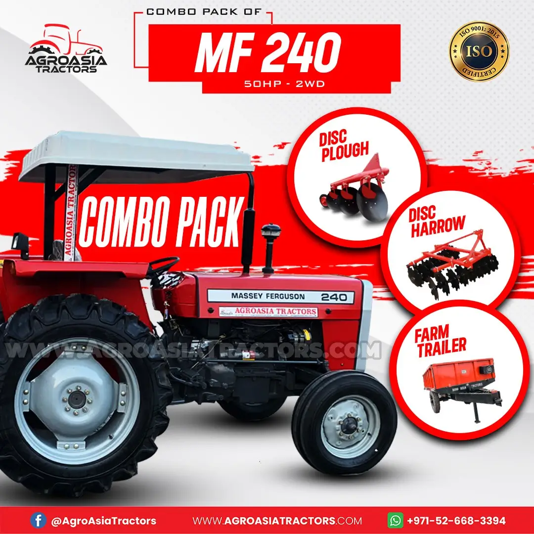 Brand New Massey Ferguson 240 50HP Tractor for Sale in UAE! Available for order in Abu Dhabi, Dubai, Sharjah, Ajman, Ras Al Khaimah, Fujairah, and Umm Al Quwain. Don't miss out on this opportunity!